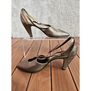 Vintage Vero Cuoio Italian Leather Kitten Heels Bronze Gray Dance Shoes EU 37 US